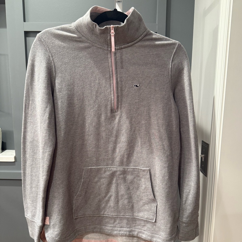Vineyard Vines 1/4 Zip Pullover Shirt Gray Polo Style Pink Trim Women's Small